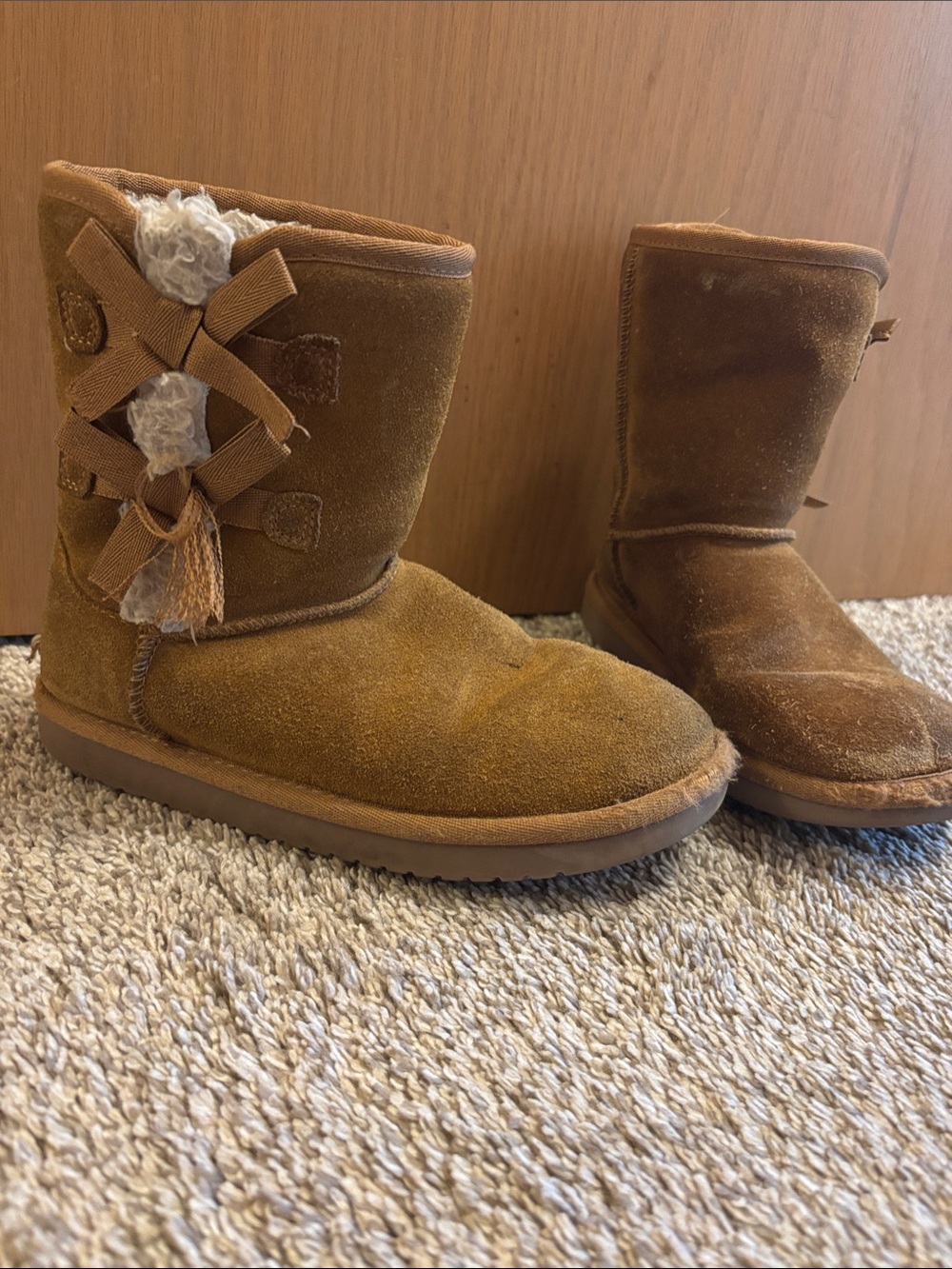 Koolaburra Chestnut Brown Suede Kids Bow Back Booties